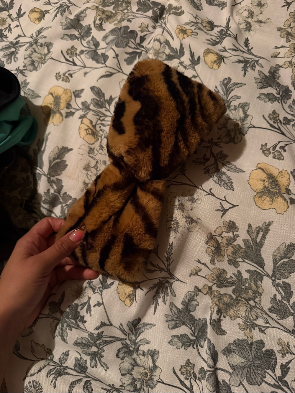 Faux Fur Tiger Print Headband - Brown